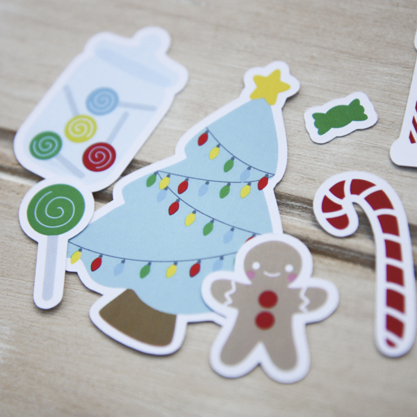 StickerKitten Gingerbread Christmas Ephemera - christmas tree and sweetie jar
