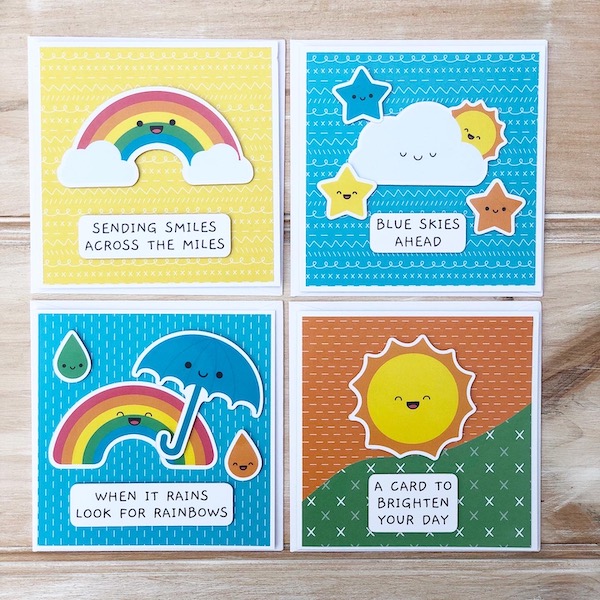 4 Example cards you can make with the Rainbow Card kit by StickerKitten