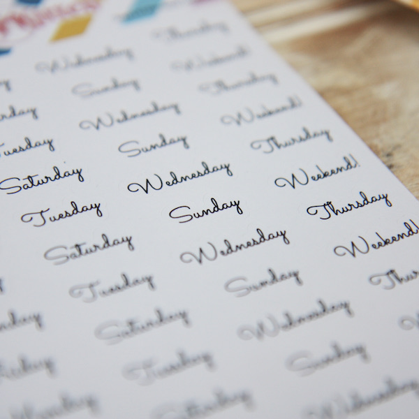StickerKitten Days of the Week Scripty Text Planner Stickers - closeup