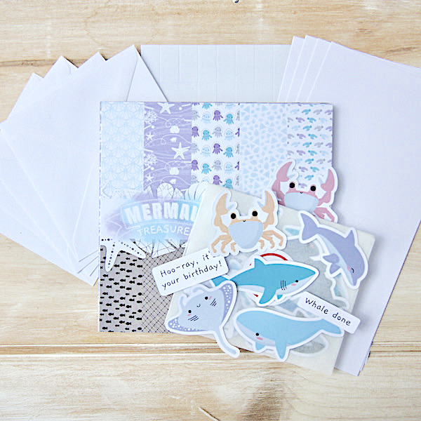 StickerKitten Sea Creatures Card Making Kit with cute crabs, sharks, whales, dolphins and manta rays