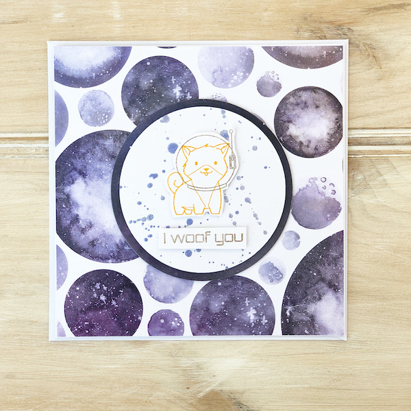 StickerKitten cute dog space dog doge stamps - a handmade card created with cute dog stamp and Celestial paper pack