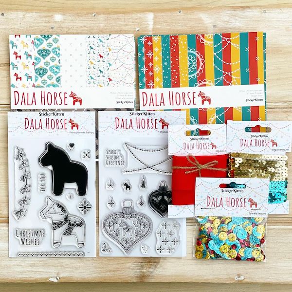 Dala Horse Christmas Craft Bundle - Cardmaking Kit by StickerKitten