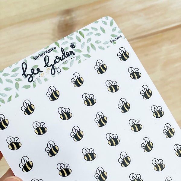Cute bee stickers close up of sheet
